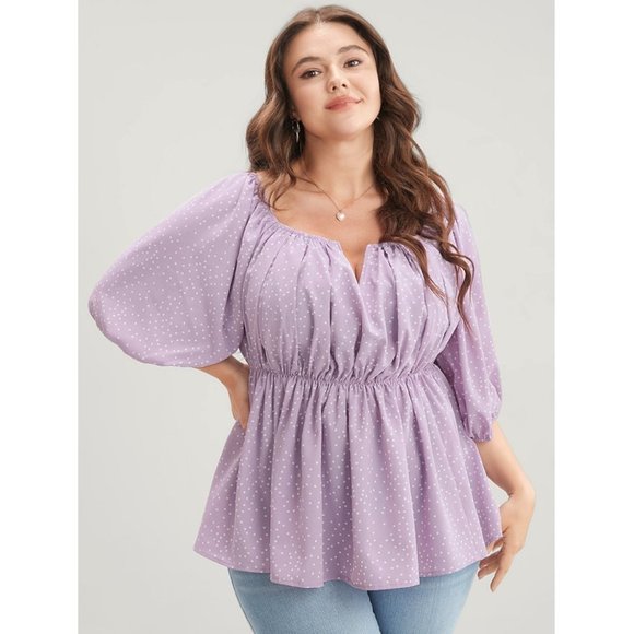 BloomChic Tops - NWT BloomChic Lilac Polka Dot Puff Sleeve Ruffles Blouse Size 12/L